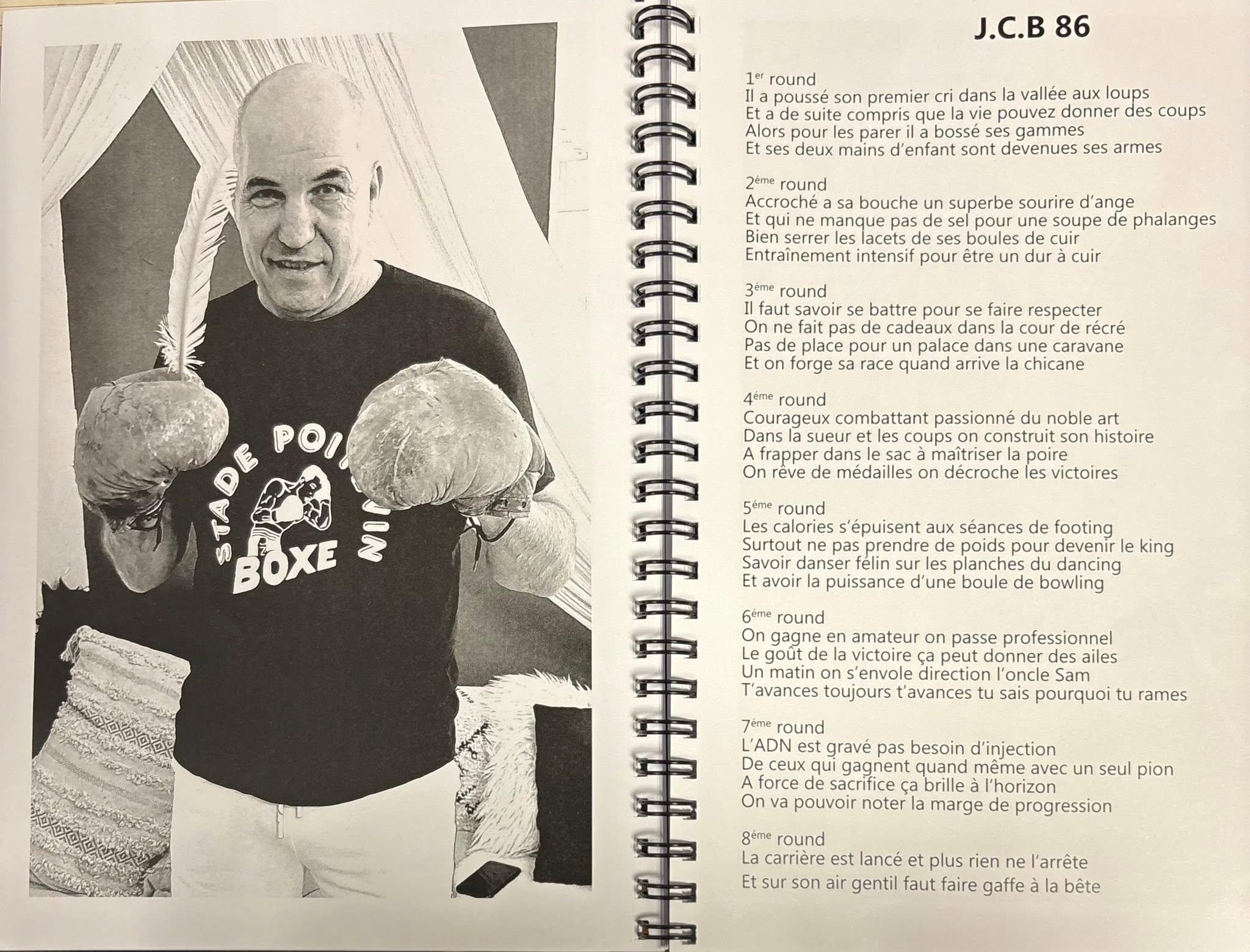 Jean-Claude Buch en gants de boxe, plume à la main — page d'archives J.C.B 86
