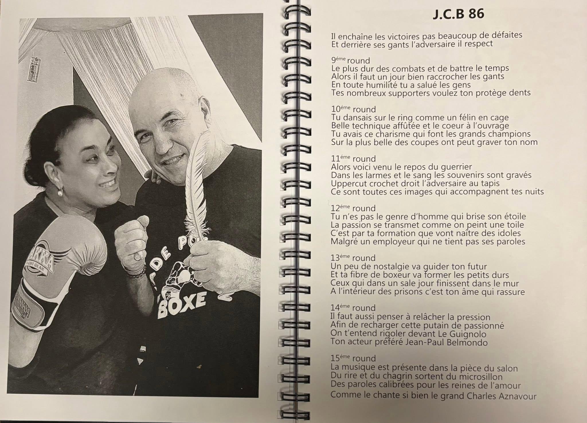 Portrait et poème hommage au Noble Art — carnet J.C.B 86